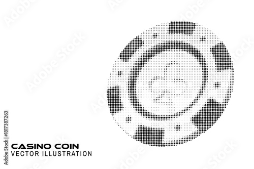 Halftone Casino Coin 3d. Vector illustration. Playing Casino Coin chips. Circle halftone shape for casino, apps and websites or game design