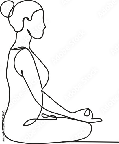 Woman sitting in lotus pose yoga. Continuous one line drawing, Women doing yoga one line drawing. Aerobic sport girl exercise for modern healthy lifestyle, women performing yoga line