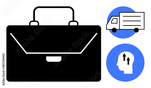 Business concept. Business symbols such as briefcase, logistics truck, and growth icon career, logistics, and strategy. Business ideas for transportation, planning, startups commerce innovation