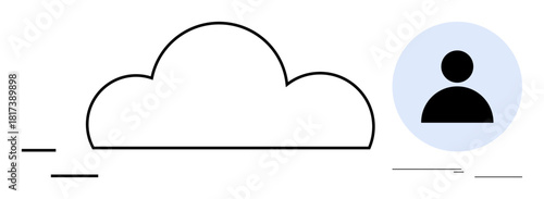 Cloud icon next to user avatar in a clean, minimalistic design. Ideal for cloud computing, data storage, user management, digital security, technology concepts, online services, simple flat metaphor