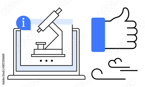 Scientific research. Digital microscope viewed on a laptop screen highlights scientific research and innovation. Research empowers technology and advancement. For education, science, technology