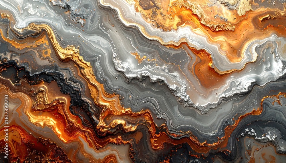 Obraz premium Abstract Swirling Layers of Earthy Tones and Metallic Sheen.