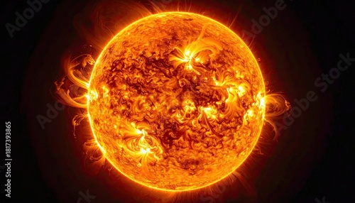 The Suns Fiery Surface with Solar Flares Erupting into Space.