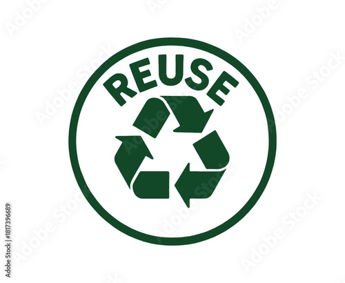 Circular green reuse symbol with arrows in bold design for eco-friendly campaigns