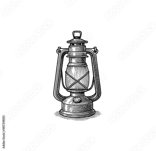 Antique Oil Lantern – Vintage Engraving Style Illustration