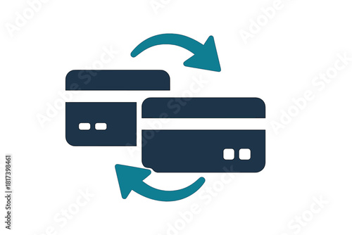 Digital payment transfer between two bank cards represented by curved arrows in a circular flow