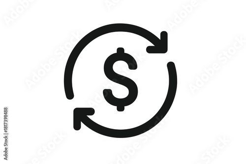 Dollar currency exchange symbol with circular refresh arrows for financial flow