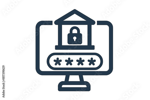 Digital security concept showing a protected online account with password entry and lock icon
