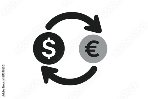Global financial transaction concept illustrating the exchange of US Dollar and European Euro symbols