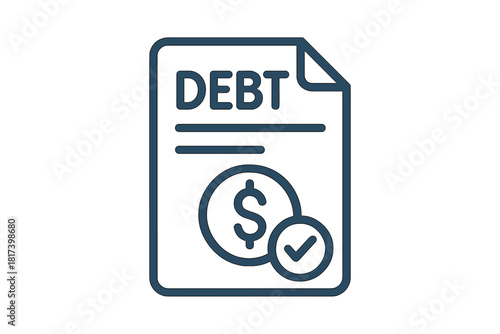 Financial debt document icon showing payment confirmation and dollar currency symbol