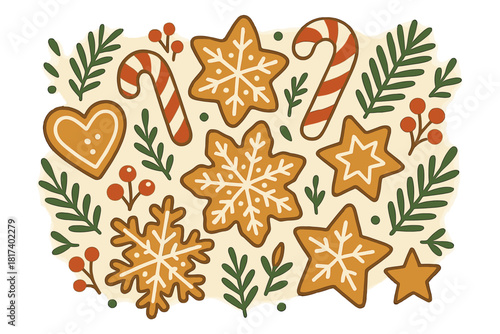 Delight cookie vector collection arranged berries shaped illustration festive candy decoratively snowflakes