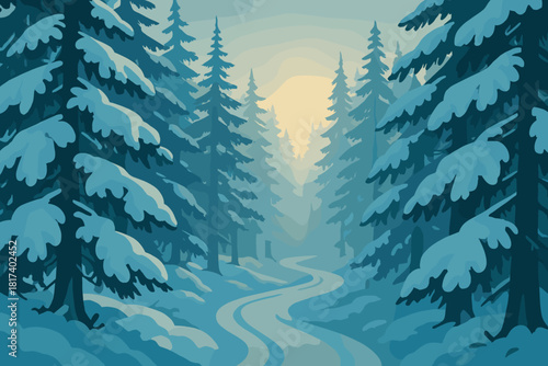 Between illustration through path pathway trees light forest air vector cold snowy