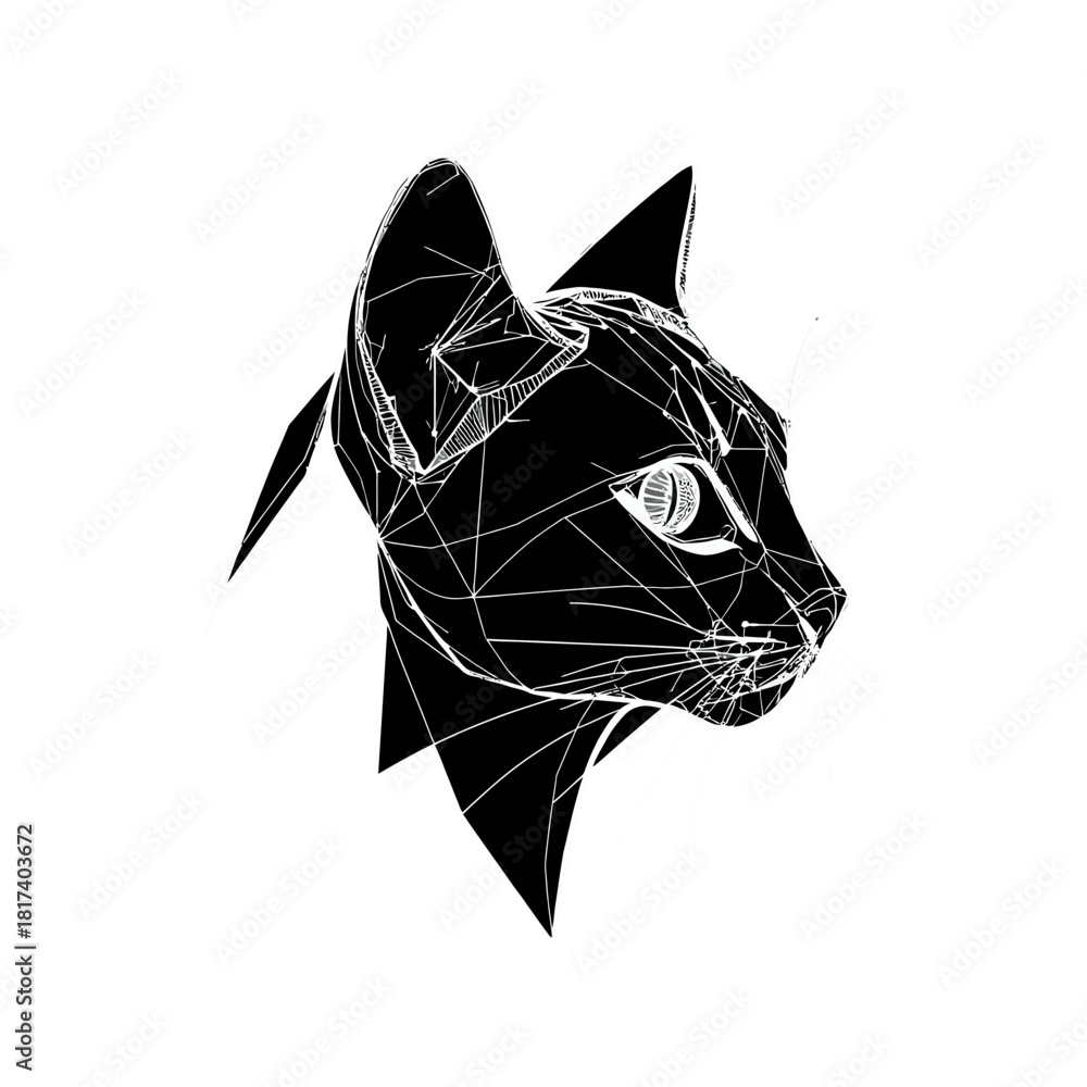 Obraz premium Cute black cartoon cat head vector illustration
