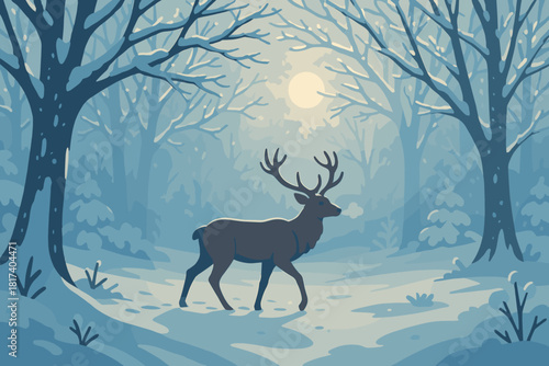 Visible through frozen illustration deer breath frosty air clearing walking sunlight wonderland