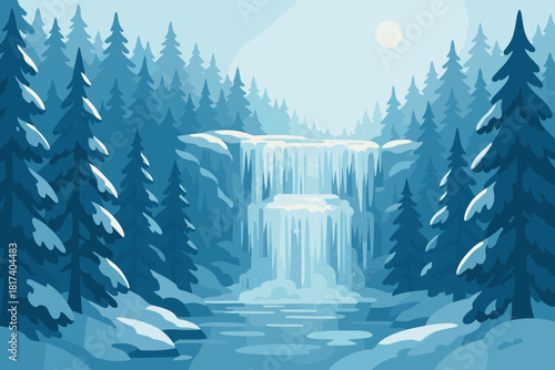 Frozen layers vector forest adding pine icy illustration sunlight crystal reflections glistening