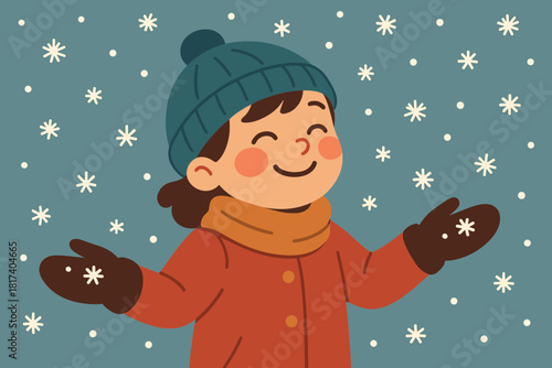 Moment joyful child expressed simple quiet illustration vector snowflake joy pure catching