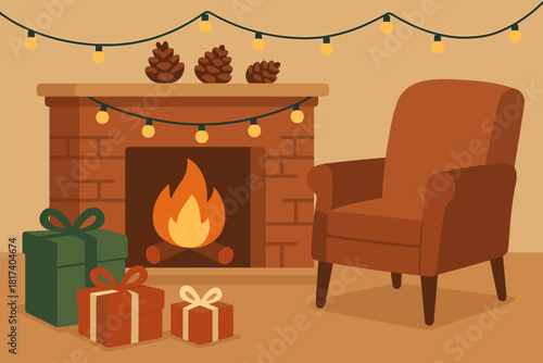 Vector illustration beside warmth symbolizing lights fireplace festive holiday fire cozy comfort