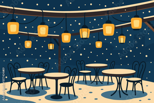 Lanterns winter joyful festive vector creating caf illustration dreamy mood evening wooden