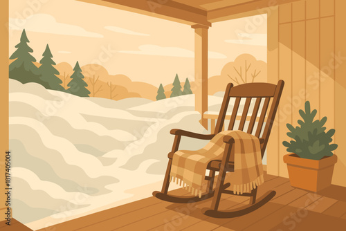 Winter blanket chair outside porch cozy vector illustration piled soft filling