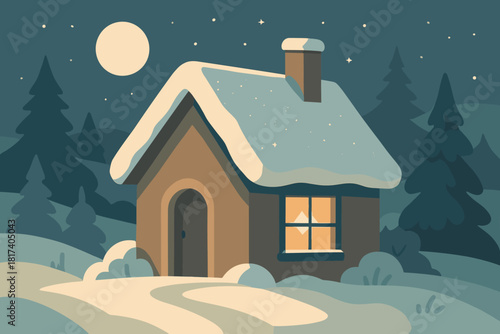 Through vector gentle moonlit cottage moonlight glowing minimal candlelight illustration window sparkling