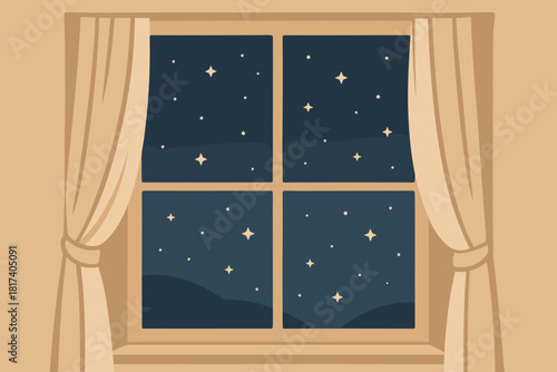 Curtains illustration beyond rest design vector night soft starry calm stars dreams