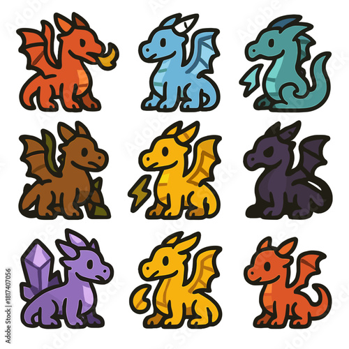 Colorful cartoon dragons collection for kids and fantasy art projects