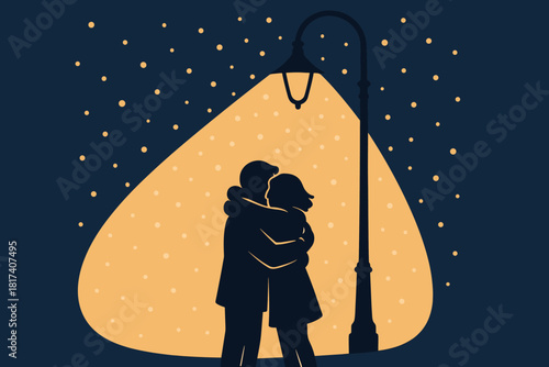Emotion illuminated illustration under vector minimal snow joyful blue palette embrace softly