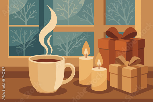 S illustration santa shelves toy emphasizing vector childhood candles filled drums twinkling