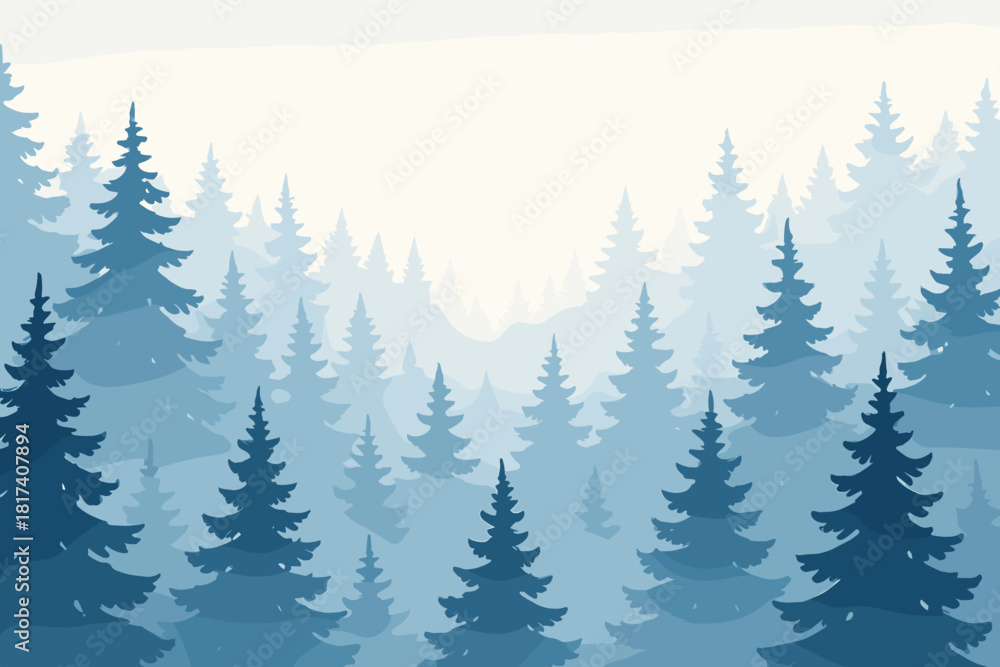 Fototapeta premium Scene forest white misty layers creating gradient mist depth winter illustration vector