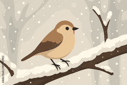 Symbolizing perched blurred stillness greys illustration dusted whites perch vector branch snowy