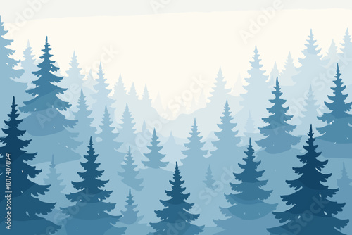 Scene forest white misty layers creating gradient mist depth winter illustration vector