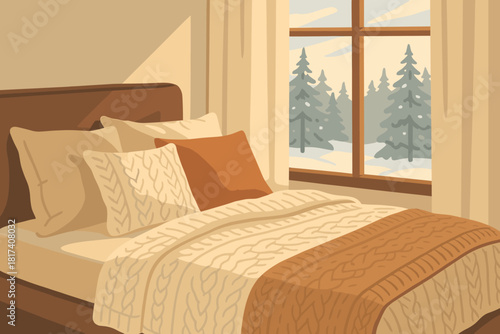 Captured winter soft vector serenity bed knitted visible gentle illustration morning window