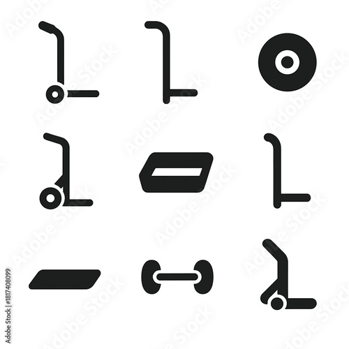 Minimalist workout equipment icons on gray background for fitness apps