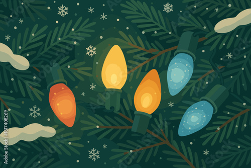 Colorful enchanting softly bulbs christmas vector illustration them snowflakes view glow play