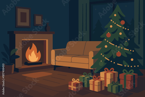 Living festive enhancing window vector glass gentle gifts glowing illustration cozy calm