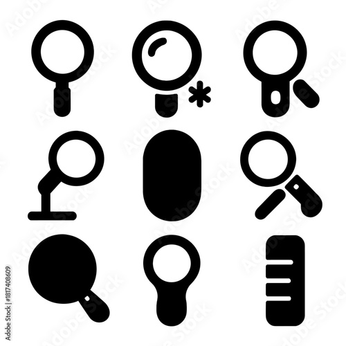 Set of magnifying glass icons on dark background