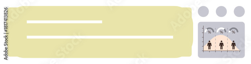 Chart shows demographic distribution curve with human figures and data points. Ideal for population analysis, statistics, research, demographics, education, data science, presentations. Simple flat