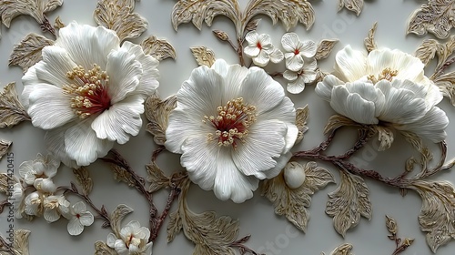 Artistic flower wall carving in 3D style high resolution picture