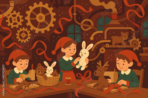 Magical vector golden illustration dust toy s air whimsical santa turning interior