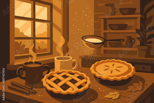 Baking into sticks sugar vector rustic freshly streaming kitchen mugs holiday sunlight