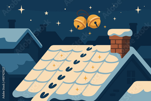 S arrival glowing vector leading prints santa reflecting across illustration rooftops faintly