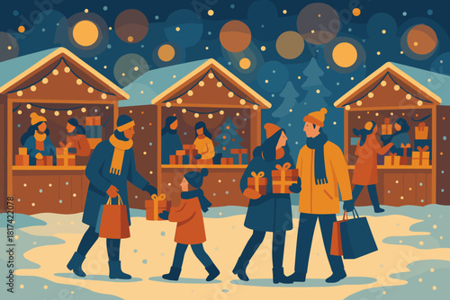 Blending unity market glowing illustration excitement lights colors vector people festive holiday