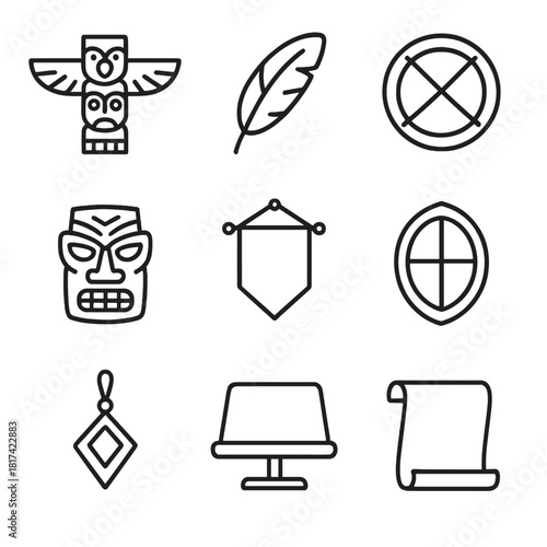 Minimalist tribal icons with cultural and historical symbolism