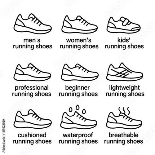 Variety of running shoes for men, women, and kids - styles and features showcase