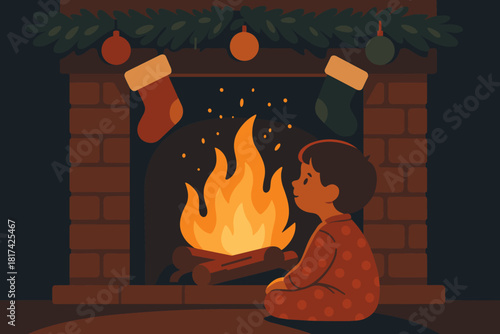 Soft pajamas watching glow wonder rise illustration cozy vector near pure fireplace
