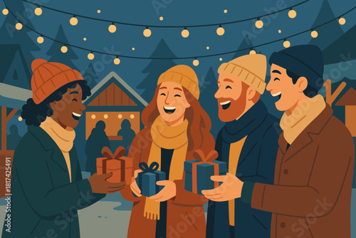 Laughter where spirit winter illustration gift outdoor filled exchange market festive holiday