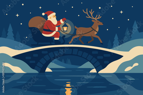 S light vector creating reindeer snowy illustration santa ice flickering lantern bridge