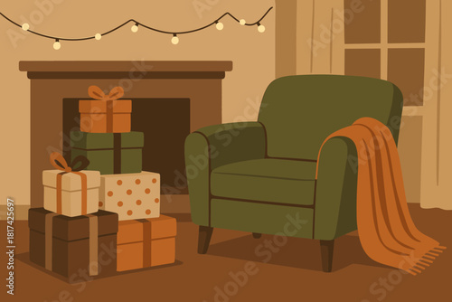 Beside scene soft adding ambiance blanket glowing illustration armchair holiday cozy interior