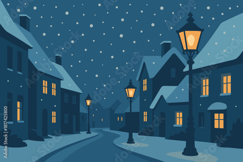 Calm covering vector narrow evening setting glowing serenity old winter snowy illustration