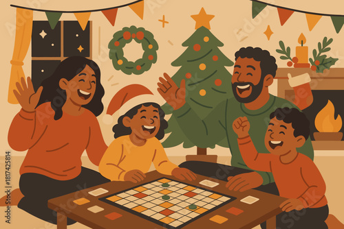 Game gestures surrounded vector warmth closeness family illustration dynamic smiles night board